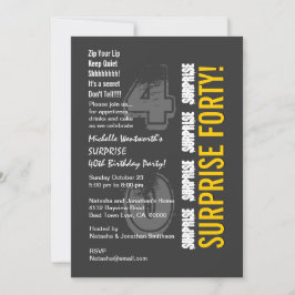 Invitación SORPRESA 40º cumpleaños moderno gris y oro