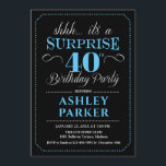 Invitación Sorpresa 40.º Fiesta de cumpleaños - Azul negro<br><div class="desc">Sorpresa 40.ª Invitación a la fiesta de cumpleaños. Sencillo diseño elegante en negro,  azul y blanco. Presenta un tipo de letra de guión elegante. Celebración sorpresa de cumpleaños para hombre o mujer. ¡Se puede personalizar en cualquier edad!</div>