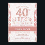 Invitación Sorpresa 40.º Fiesta de cumpleaños - blanco de oro<br><div class="desc">Sorpresa 40 cumpleaños invitación a fiesta en oro blanco y rosa. Elegante carta de invitación con oro falso rosa purpurina y diamantes. El diseño clásico es perfecto para un fiesta elegante. Por favor,  envíame un mensaje si necesitas una edad personalizado.</div>