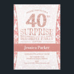 Invitación Sorpresa 40.º Fiesta de cumpleaños - blanco de oro<br><div class="desc">Sorpresa 40 cumpleaños invitación a fiesta en oro blanco y rosa. Elegante carta de invitación con oro falso rosa purpurina y diamantes. El diseño clásico es perfecto para un fiesta elegante. Por favor,  envíame un mensaje si necesitas una edad personalizado.</div>