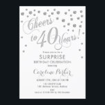 Invitación Sorpresa 40.º Fiesta de cumpleaños - Blanco platea<br><div class="desc">Sorpresa 40th Birthday Party Invitation Elegante diseño con finas plata purpurina y blanco. Presenta el tipo de letra del guión y el perfil. ¡Salud a 40 años! Mándame un mensaje si necesitas una edad personalizado.</div>