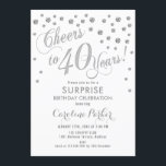 Invitación Sorpresa 40.º Fiesta de cumpleaños - Blanco platea<br><div class="desc">Sorpresa 40th Birthday Party Invitation Elegante diseño con finas plata purpurina y blanco. Presenta el tipo de letra del guión y el perfil. ¡Salud a 40 años! Mándame un mensaje si necesitas una edad personalizado.</div>