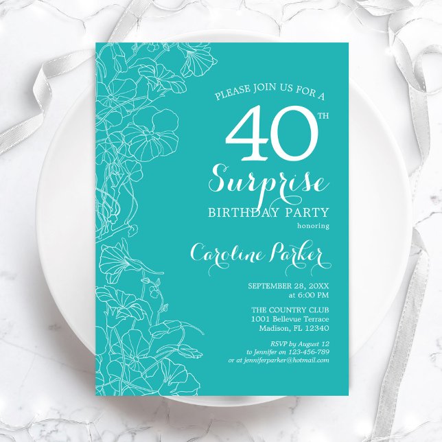 Invitación Sorpresa 40.º Fiesta de cumpleaños - Floral turque (Subido por el creador)