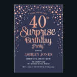 Invitación Sorpresa 40.º Fiesta de cumpleaños - Marina y oro<br><div class="desc">Sorpresa 40.ª Invitación a la fiesta de cumpleaños. Diseño elegante en oro rosa purpurina y marrón. Presenta un diseño elegante de tipo de letra y letra de guión. Mándame un mensaje si necesitas edad personalizado.</div>