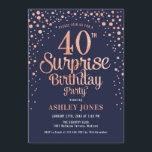 Invitación Sorpresa 40.º Fiesta de cumpleaños - Marina y oro<br><div class="desc">Sorpresa 40.ª Invitación a la fiesta de cumpleaños. Diseño elegante en oro rosa purpurina y marrón. Presenta un diseño elegante de tipo de letra y letra de guión. Mándame un mensaje si necesitas edad personalizado.</div>