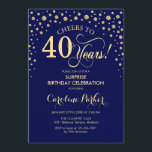 Invitación Sorpresa 40.º Fiesta de cumpleaños - Oro azul de l<br><div class="desc">Sorpresa 40.ª Invitación a la fiesta de cumpleaños. Elegante diseño en azul marino y falso oro purpurina. Presenta el tipo de letra de guión y los diamantes confetti. ¡Salud a 40 años! Mándame un mensaje si necesitas más personalización.</div>