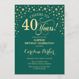 Invitación Sorpresa 40.º Fiesta de cumpleaños - Oro verde esm