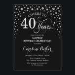 Invitación Sorpresa 40.º Fiesta de cumpleaños - Plata negra<br><div class="desc">Sorpresa 40.ª Invitación a la fiesta de cumpleaños. Elegante diseño en negro y falso purpurina plateado. Presenta el tipo de letra de guión y los diamantes confetti. ¡Salud a 40 años! Mándame un mensaje si necesitas más personalización.</div>