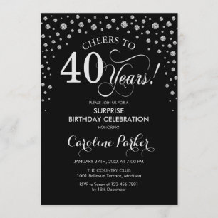 Invitación Sorpresa 40.º Fiesta de cumpleaños - Plata negra