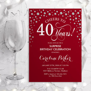 Invitación Sorpresa 40.º Fiesta de cumpleaños - Plata roja