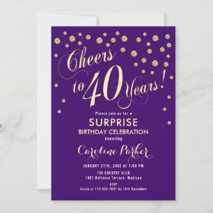 Invitación Sorpresa 40.º Fiesta de cumpleaños - Púrpura dorad