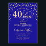 Invitación Sorpresa 40.º Fiesta de cumpleaños - Royal Blue Go<br><div class="desc">Sorpresa 40.ª Invitación a la fiesta de cumpleaños. Diseño elegante en azul real zafiro y oro falso purpurina . Presenta el tipo de letra de guión y los diamantes confetti. ¡Salud a 40 años! Mándame un mensaje si necesitas más personalización.</div>