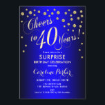 Invitación Sorpresa 40.º Fiesta de cumpleaños - Royal Blue Go<br><div class="desc">Sorpresa 40th Birthday Party Invitation Elegante diseño en falso oro purpurina y azul real. Presenta el tipo de letra del guión y el perfil. ¡Salud a 40 años! Mándame un mensaje si necesitas una edad personalizado.</div>