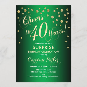 Invitación Sorpresa 40.º Fiesta de cumpleaños - Verde de oro