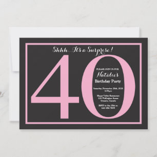 Invitación Sorpresa 40.º tablero rosa y negro de cumpleaños