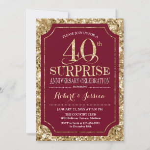 Invitación Sorpresa 40° aniversario Boda - Oro Rojo