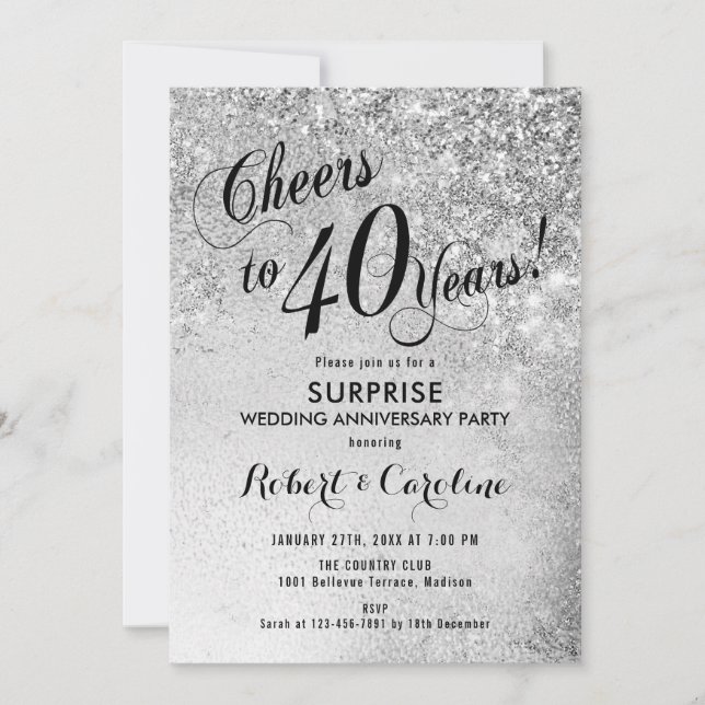 Invitación Sorpresa 40° aniversario Boda - Plata (Anverso)