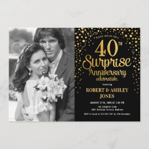 Invitación Sorpresa 40 Aniversario con Foto - Oro Negro