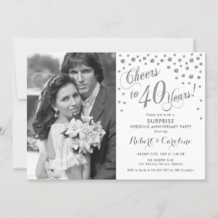 Invitación Sorpresa 40 Aniversario con Foto Plata Blanco