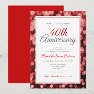 Invitación Sorpresa 40 Aniversario de Boda   Bokeh Rojo