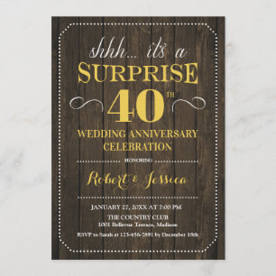 Invitación Sorpresa 40 Aniversario de Boda - Madera Dorada