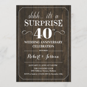 Invitación Sorpresa 40 Aniversario de Boda - Madera Rústica