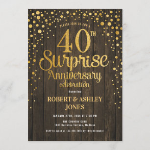 Invitación Sorpresa 40 Aniversario de Boda - Madera y Oro
