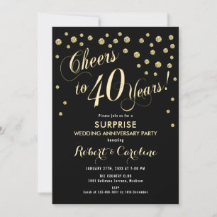 Invitación Sorpresa 40 Aniversario de Boda - Negro y Dorado