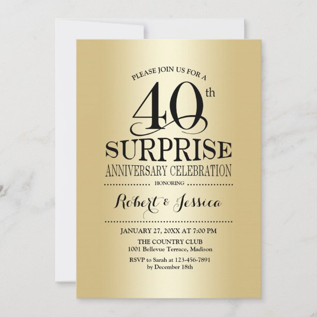 Invitación Sorpresa 40 Aniversario de Boda - Oro (Anverso)