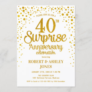 Invitación Sorpresa 40 Aniversario de Boda - Oro y Blanco