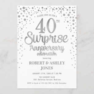 Invitación Sorpresa 40 Aniversario de Boda - Plata y Blanco