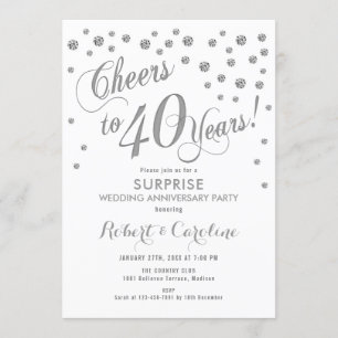 Invitación Sorpresa 40 Aniversario de Bodas - Blanco y Plata