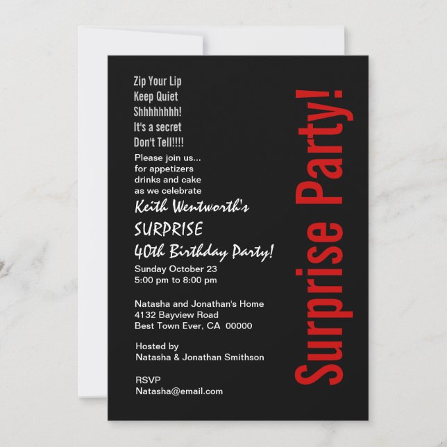 Invitación SORPRESA 40 Aniversario de la moda Rojo blanco neg (Anverso)