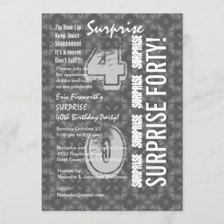 Invitación SORPRESA 40 Aniversario moderno gris y blanco G303