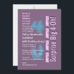 Invitación SORPRESA 40 Aniversario moderno morado<br><div class="desc">Este moderno diseño en color morado, azul y blanco es una manera elegante de invitar a sus huéspedes a un fiesta SORPRESA de 40 años. Todo el texto es totalmente personalizable. Puede cambiar el color de fondo o el de texto para un aspecto diferente. Aunque este diseño está incluido en...</div>