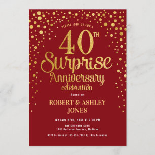 Invitación Sorpresa 40 Aniversario - Rojo Rubí y Dorado