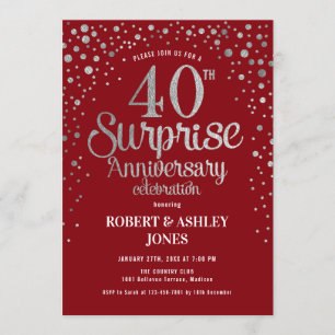 Invitación Sorpresa 40 Aniversario - Rojo Rubí y Plata
