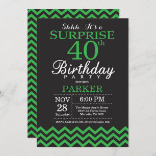 Invitación Sorpresa 40 años Chevron negro y verde