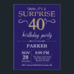 Invitación Sorpresa 40 años Purpurina azul y oro de la Marina<br><div class="desc">Sorpresa 40 cumpleaños con antecedentes de Purpurina Azul y Oro de la Marina. Cumpleaños de adultos. Invitar el cumpleaños de hombres o mujeres. Cualquier edad.
Para más personalización,  haga clic en el botón "Personalizar" y utilice nuestra herramienta de diseño para modificar esta plantilla.</div>