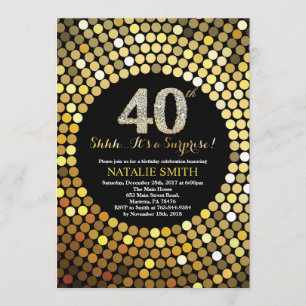 Invitación Sorpresa 40 años Purpurina negro y oro