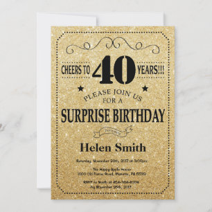 Invitación Sorpresa 40 años Purpurina negro y oro