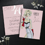 Invitación Sorpresa 40 cumpleaños 40 y el fantástico mentón<br><div class="desc">Una mujer rubia de color agua pintada a mano enarbolando una modelo con una falda blanca y negra ajustada a la forma y encima con llamativos guantes rojos de noche sosteniendo un martini sobre una elegante inspiración vintage Cuarenta y Fabuloso - 40 Invitación de la fiesta de cumpleaños sorpresa en...</div>