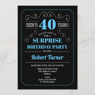 Invitación Sorpresa 40 cumpleaños - Azul negro