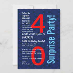 Invitación SORPRESA 40 cumpleaños Azul rojo blanco D345