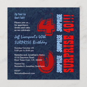 Invitación SORPRESA 40 cumpleaños Azul rojo blanco W604