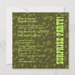 Invitación SORPRESA 40 cumpleaños Camo Confetti verde