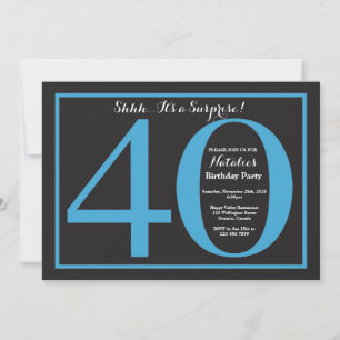 Invitación Sorpresa 40 cumpleaños, cartón azul y negro