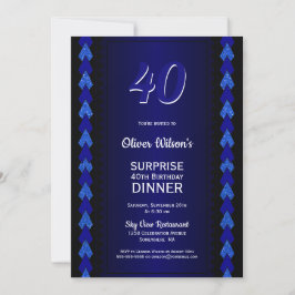 Invitación Sorpresa 40 cumpleaños cena Fiesta negro y azul