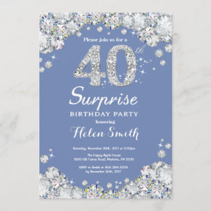 Invitación Sorpresa 40 cumpleaños Diamante de plata azul