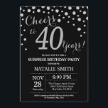 Invitación Sorpresa 40 cumpleaños Diamante negro y plateado<br><div class="desc">Sorpresa 40.ª invitación de cumpleaños con fondo de diamante negro y plateado Purpurina. Confetti plateado. Cumpleaños de adultos. Cumpleaños de hombres o mujeres. Para una mayor personalización,  haga clic en el botón "Personalizar" y utilice nuestra herramienta de diseño para modificar esta plantilla.</div>